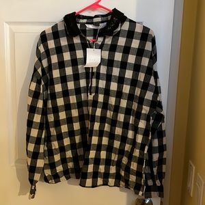 Zara Black sequin collared checkered blouse